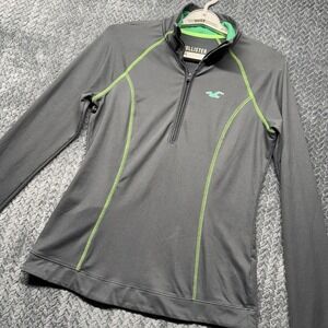 Hollister California Women's Large Half Zip Performance Gray Green Activewear‎